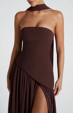Women's Corset Maxi Dress with Thigh Split and Scarf Detail