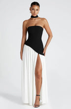 Women's Corset Maxi Dress with Thigh Split and Scarf Detail