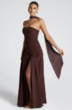 Women's Corset Maxi Dress with Thigh Split and Scarf Detail