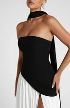 Women's Corset Maxi Dress with Thigh Split and Scarf Detail