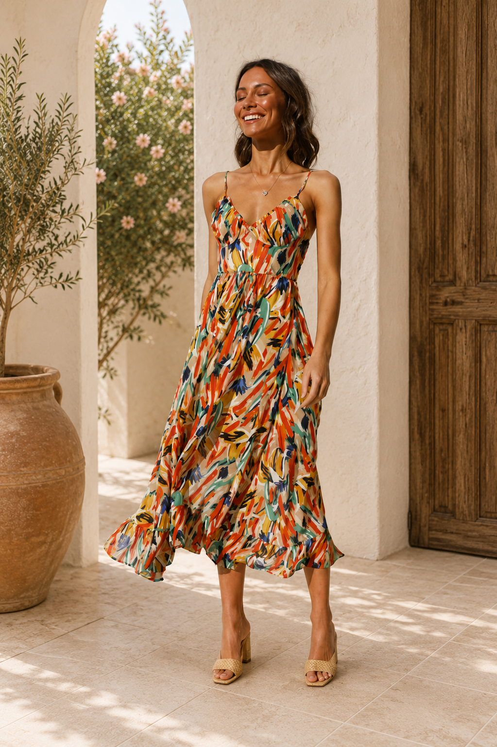 Women’s Abstract Print Sleeveless Midi Dress