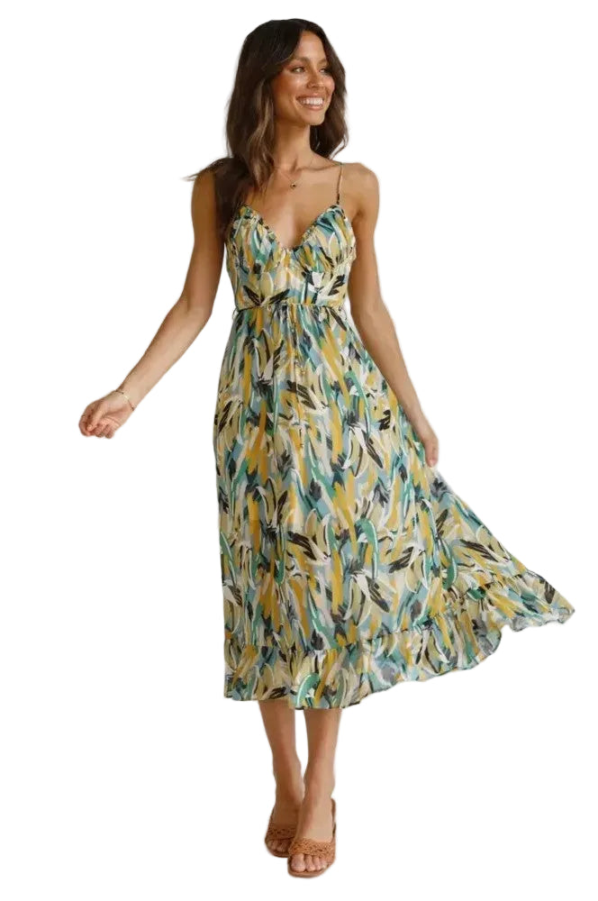 Women's Abstract Print Sleeveless Midi Dress