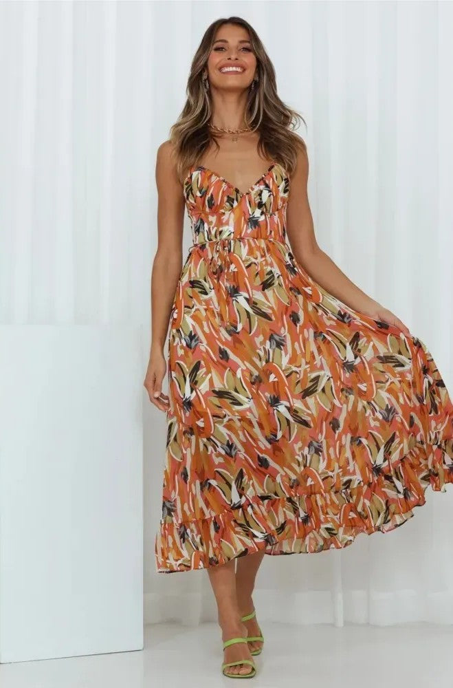 Women's Abstract Print Sleeveless Midi Dress