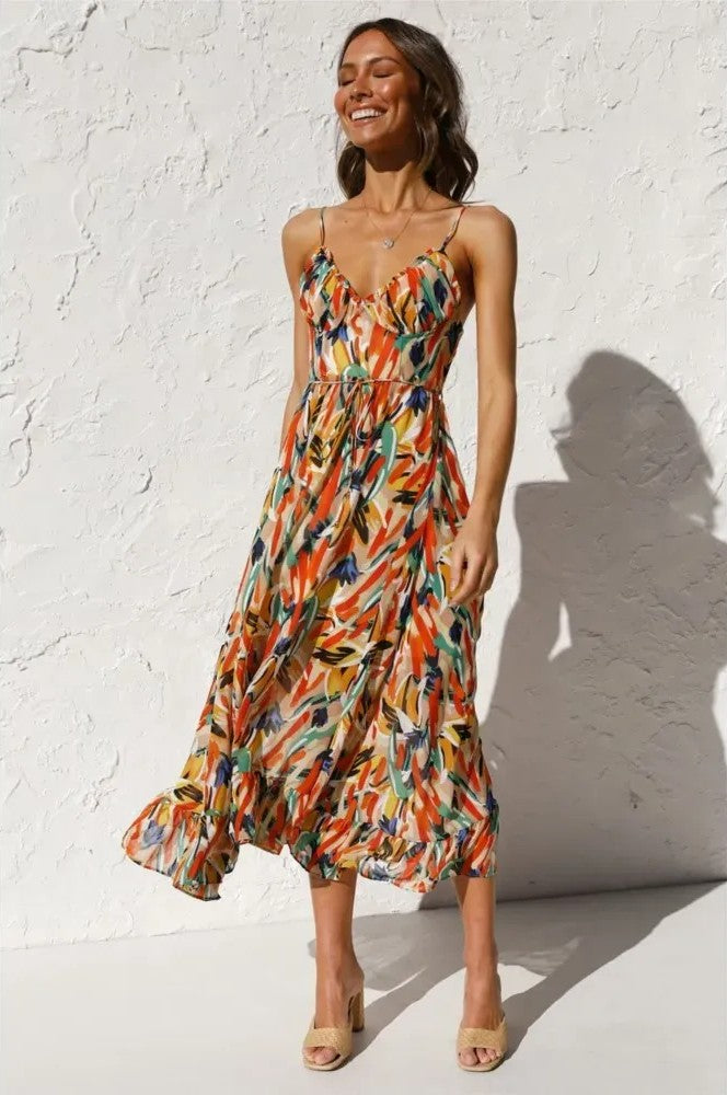 Women's Abstract Print Sleeveless Midi Dress