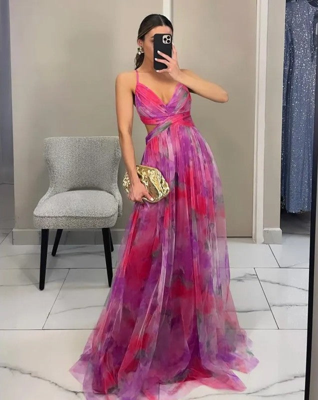 Women's Abstract Print Wrap Maxi Dress