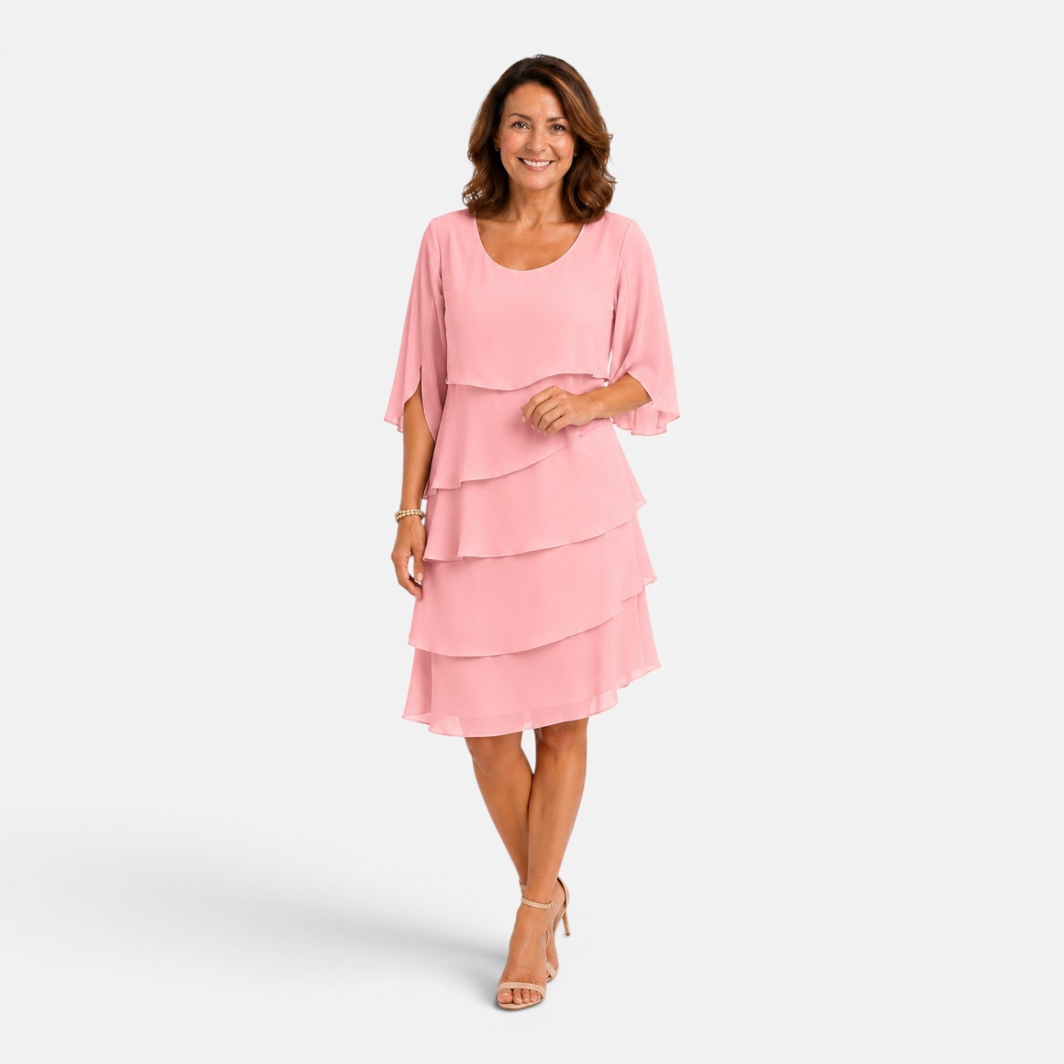 Women's Chiffon Layered Knee Length Dress