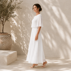 Women's Chiffon Pleated Maxi Dress in Relaxed Fit