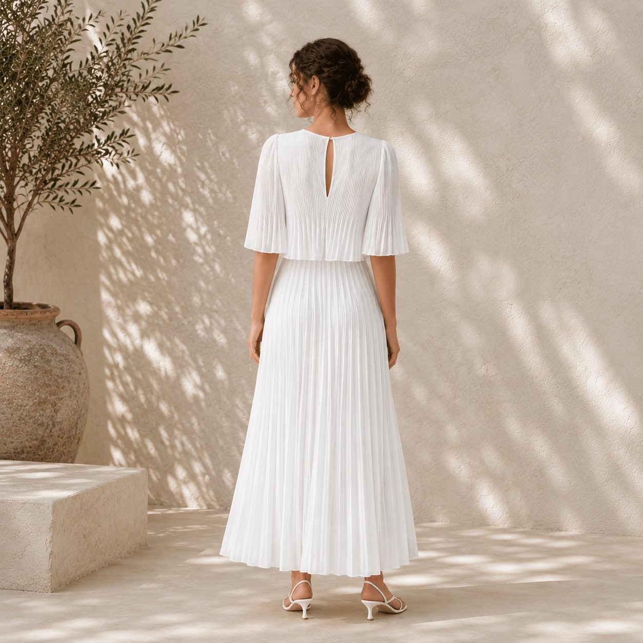 Women's Chiffon Pleated Maxi Dress in Relaxed Fit
