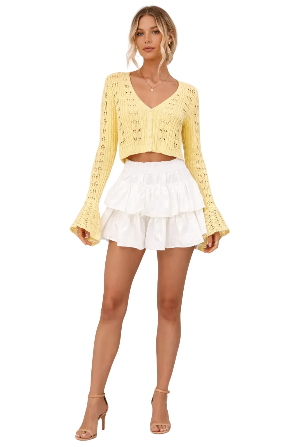 Women's Cropped Cardigan with Bell Sleeves