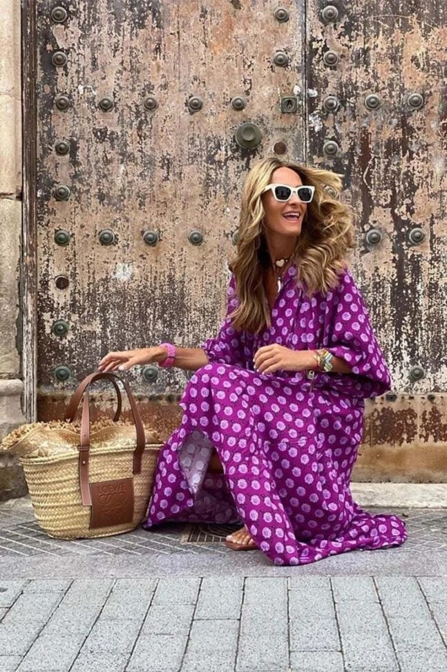 Women’s Dotted Puff Sleeve Tiered Midi Dress