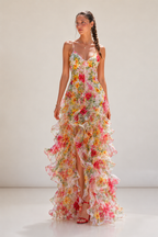 Women's Floral Maxi Dress with Ruffle Details