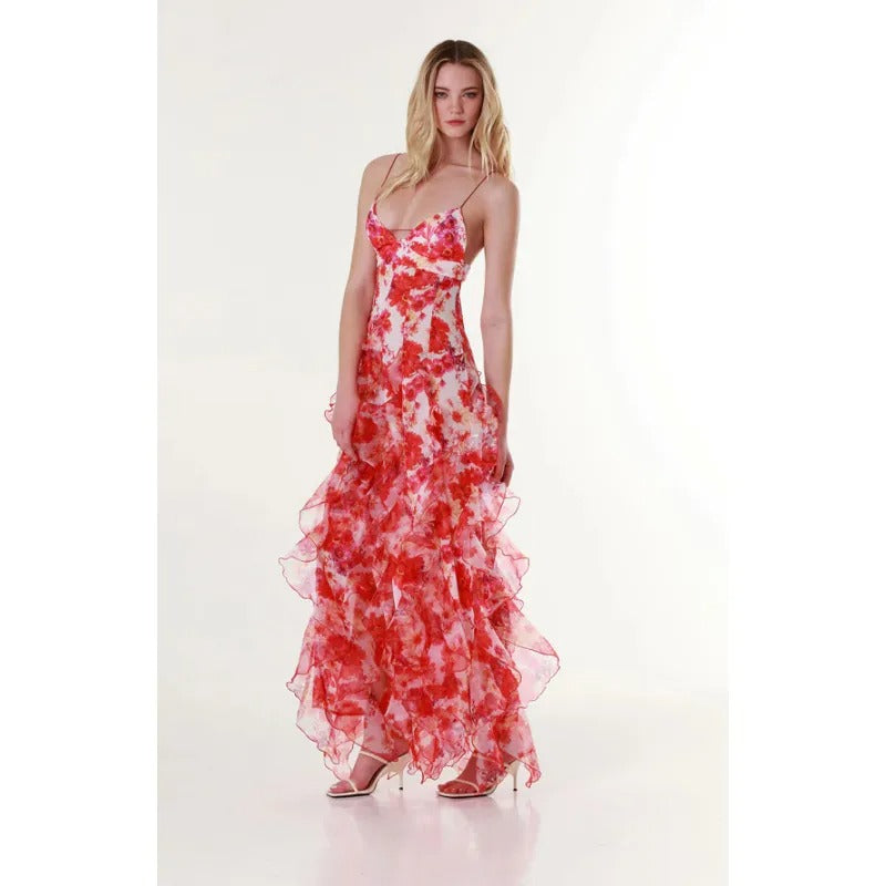 Women's Floral Maxi Dress with Ruffles