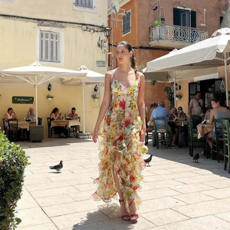 Women's Floral Maxi Dress with Ruffles