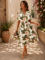 Women’s Floral Midi Dress with Smocked Waist