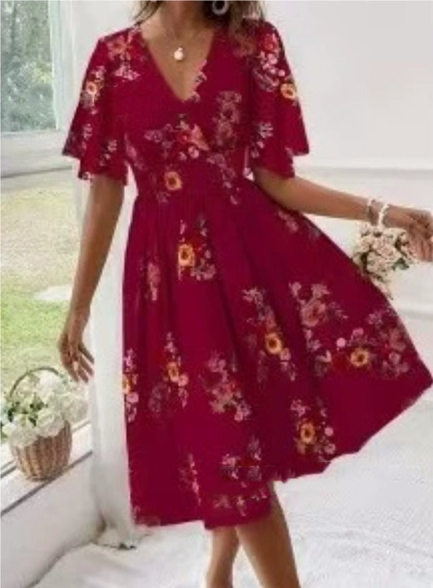 Women's Floral Midi Dress with Smocked Waist