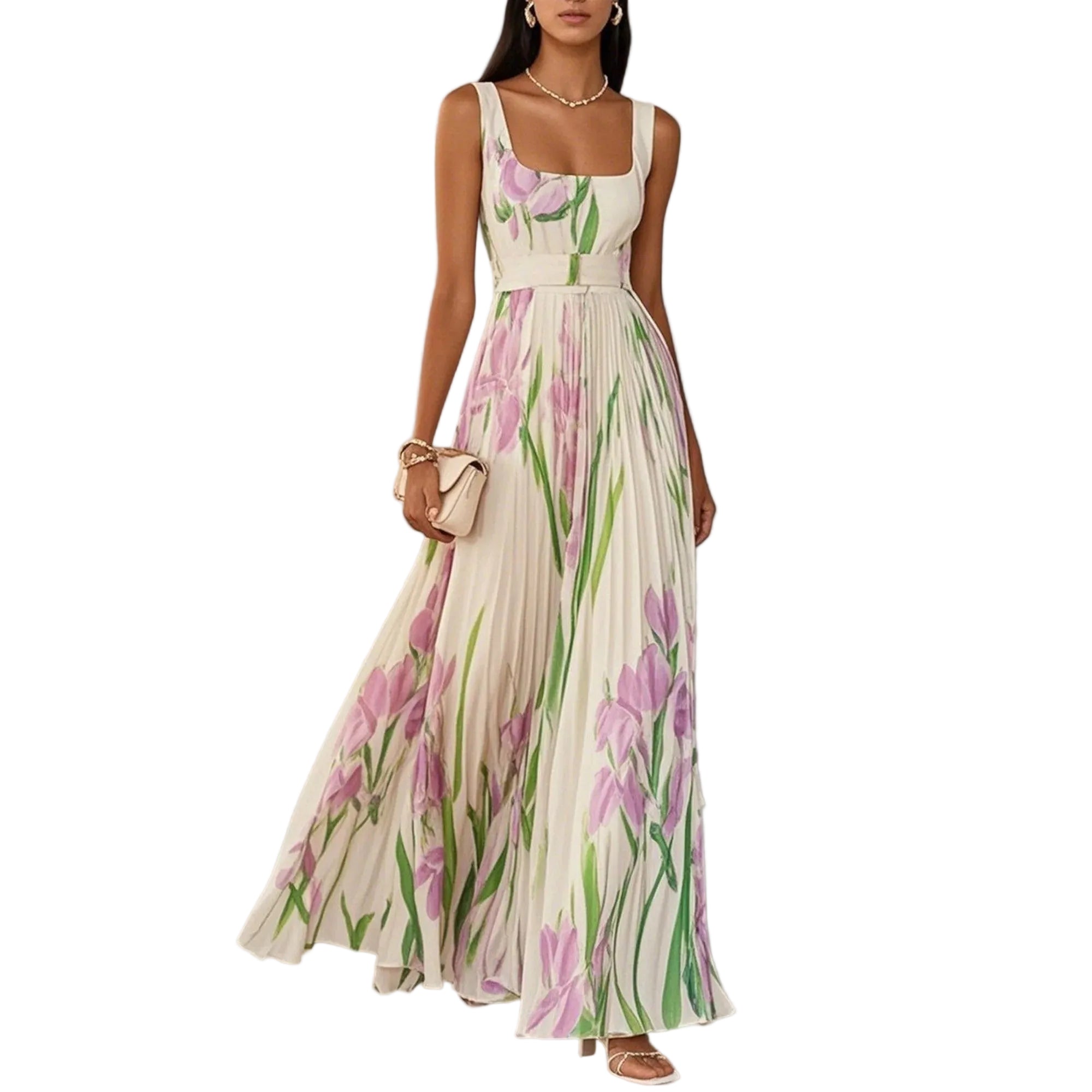 Women's Floral Pleated Maxi Dress