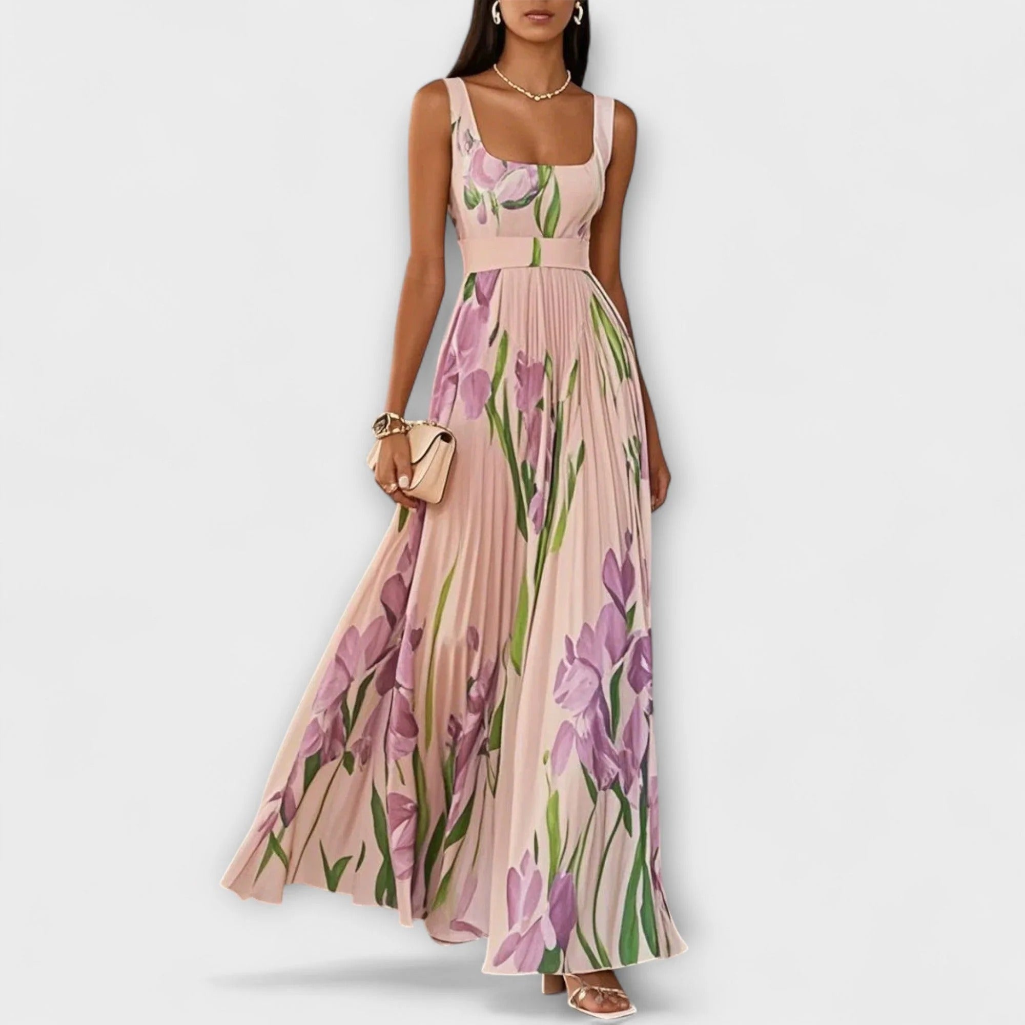 Women's Floral Pleated Maxi Dress
