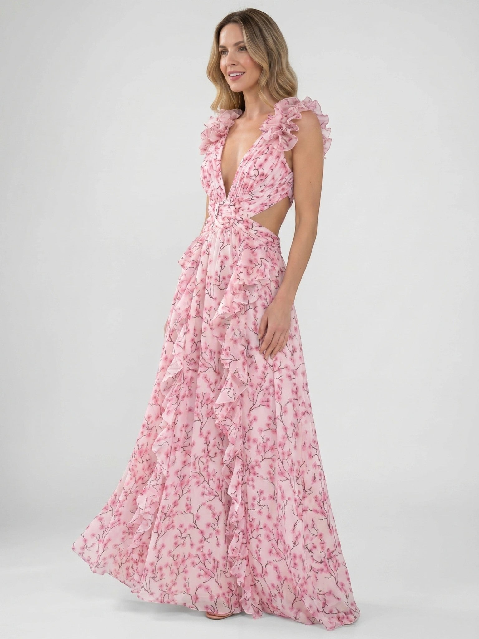 Womens Floral Sleeveless Maxi Summer Dress with Cut-Out Back