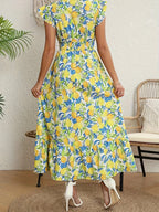 Women’s Floral Print Maxi Dress with Shirred Bodice