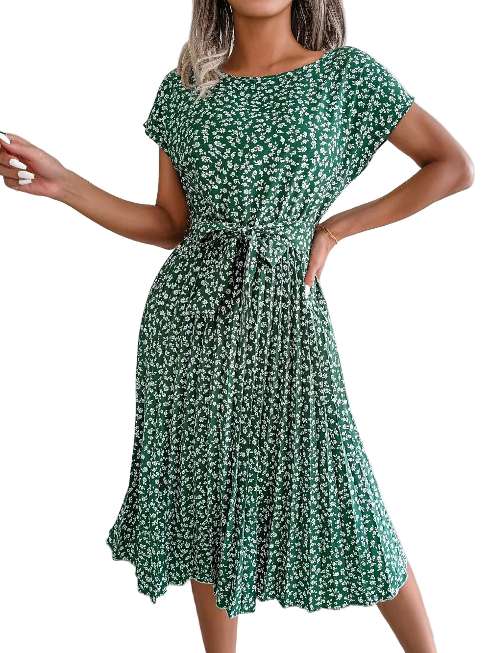 Women's Floral Print Midi Dress with Tie Waist