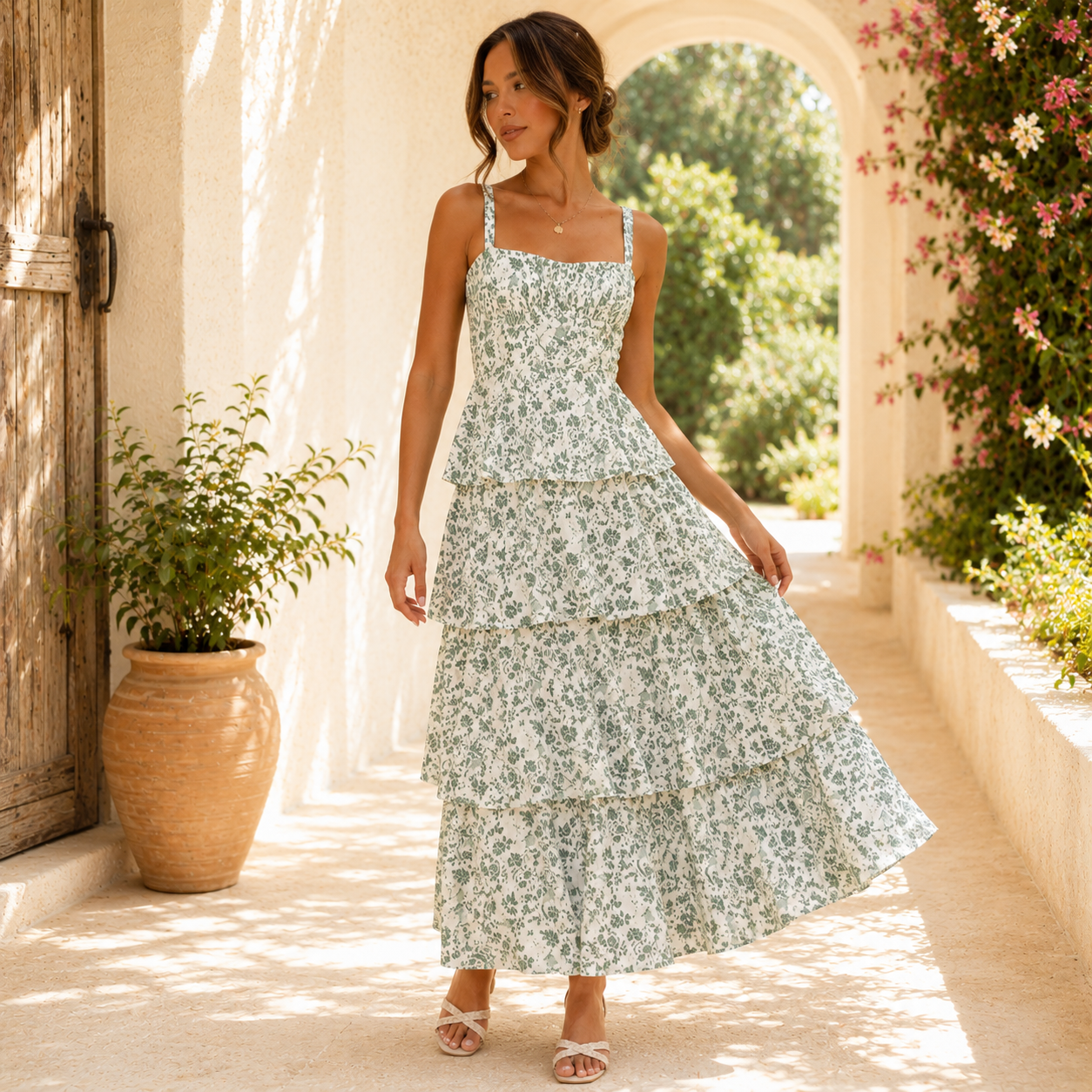 Women’s Floral Print Tiered Maxi Dress