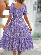 Women’s Floral Square Neck Puff Sleeve Midi Dress