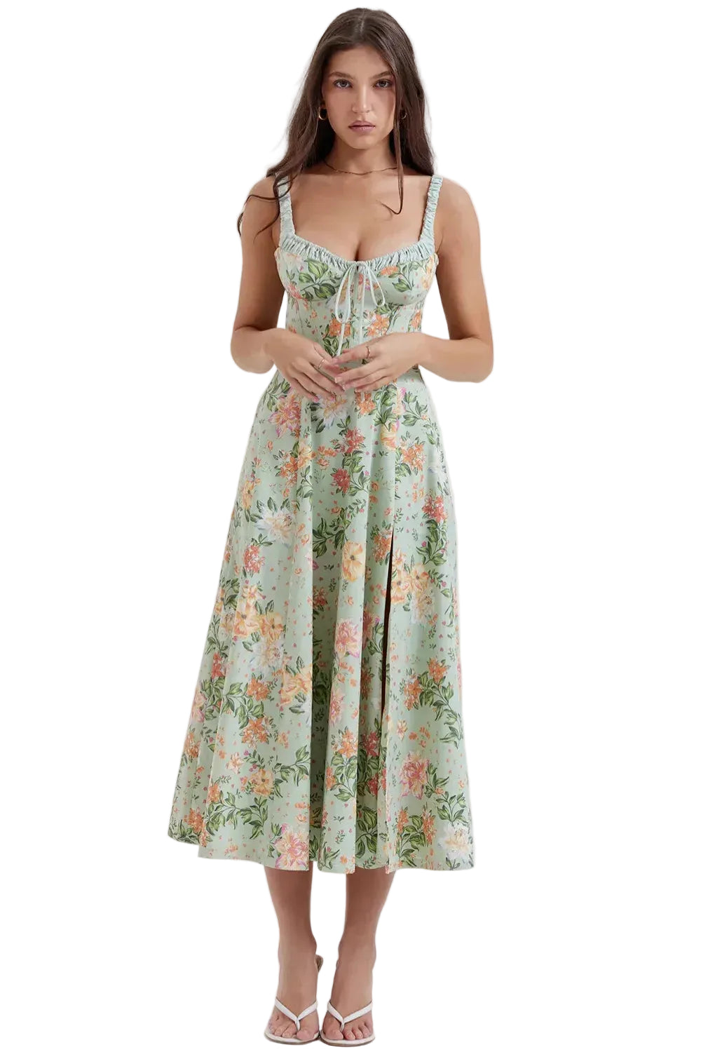 Women's Floral Tie-Front Midi Dress