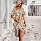 Women’s Floral Print V-Neck Midi Dress