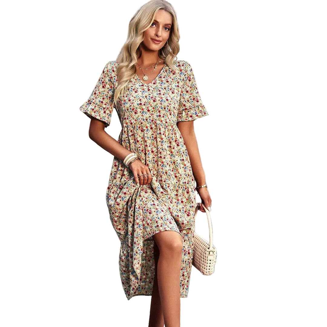 Women's Floral V-Neck Midi Dress
