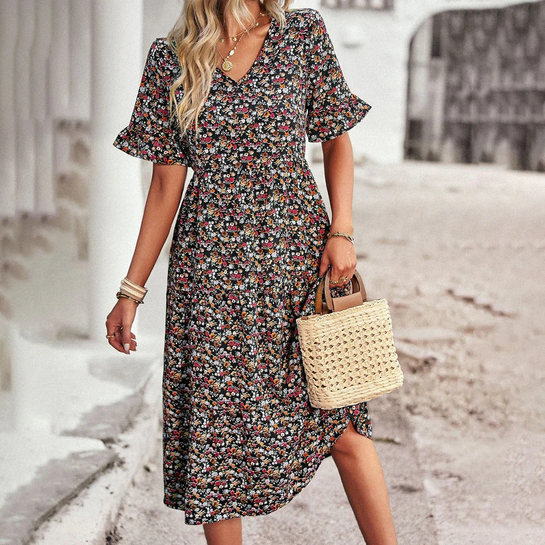 Women's Floral V-Neck Midi Dress