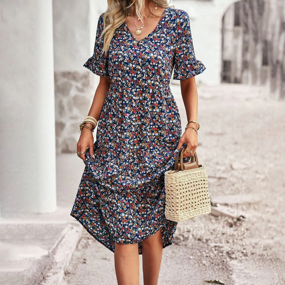 Women's Floral V-Neck Midi Dress