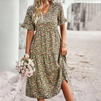 Women’s Floral Print V-Neck Midi Dress
