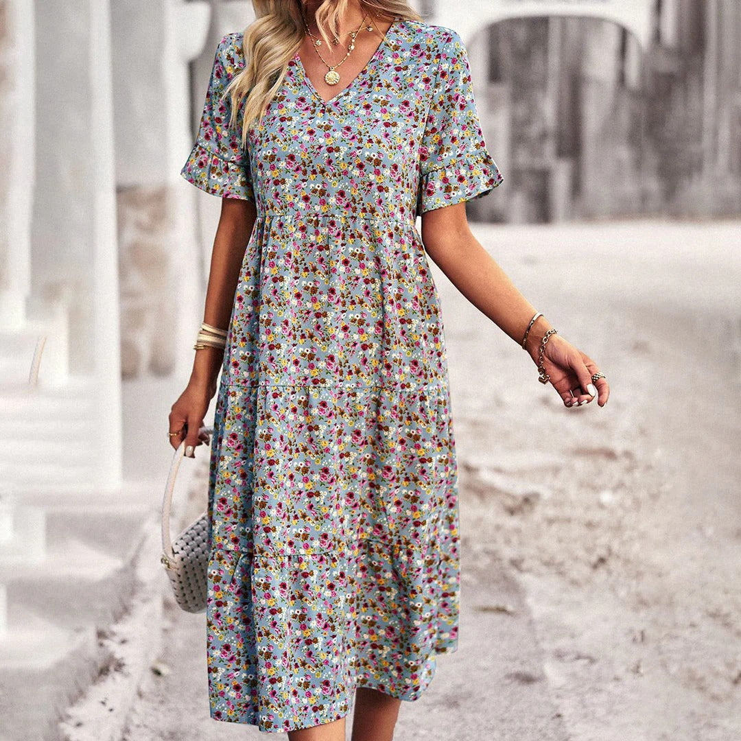 Women's Floral V-Neck Midi Dress