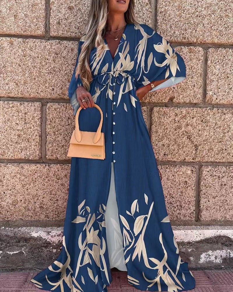 Women’s Graphic Print V-Neck Maxi Dress