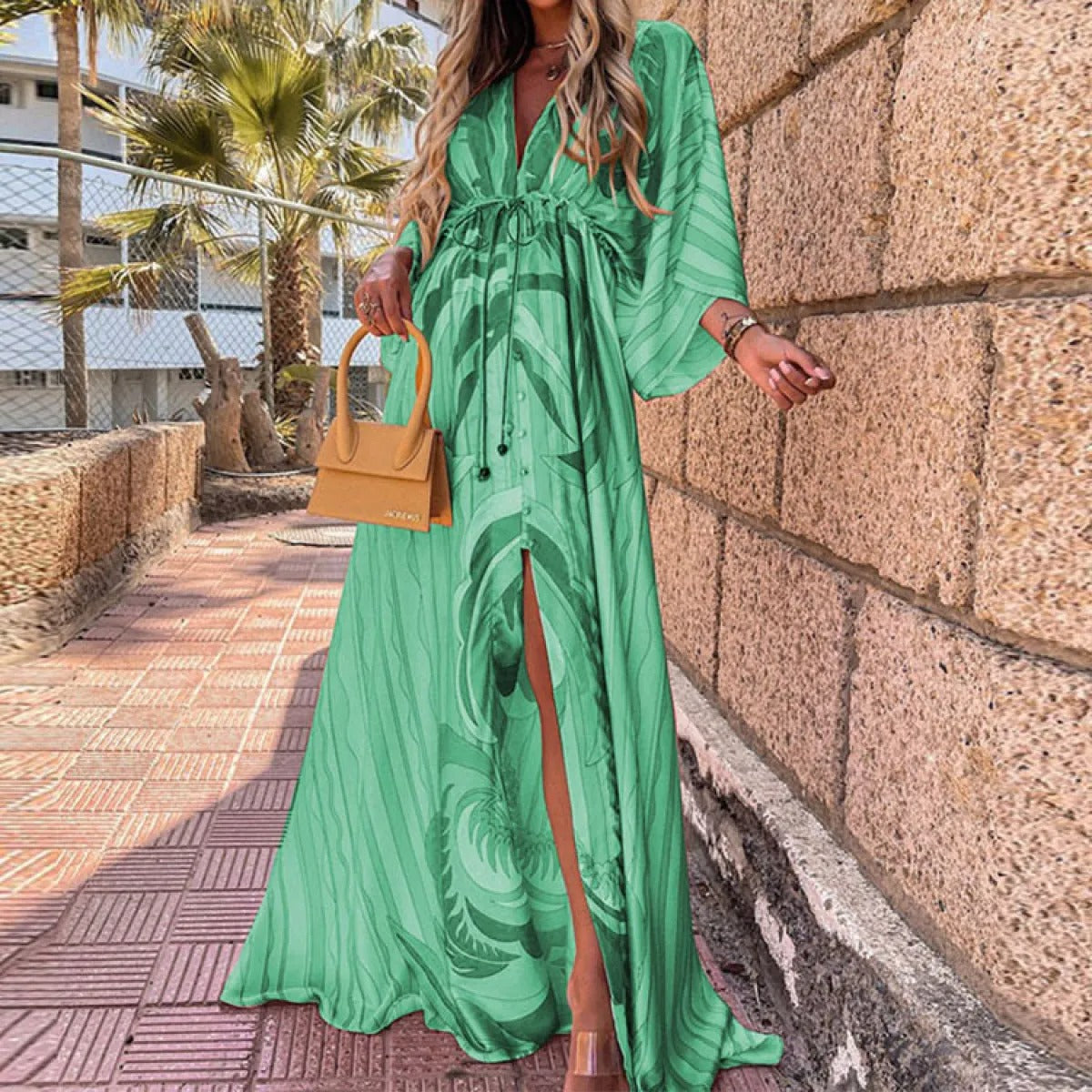 Women’s Graphic Print V-Neck Maxi Dress