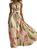 Women's Halter Maxi Dress with Floral Print