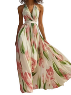Women's Halter Maxi Dress with Floral Print