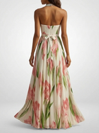 Women's Halter Maxi Dress with Floral Print