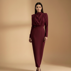 Women's High-Neck Midi Dress with Long Sleeves