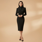 Women's High-Neck Midi Dress with Long Sleeves