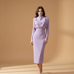 Women's High-Neck Midi Dress with Long Sleeves