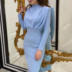 Women's High-Neck Midi Dress with Long Sleeves