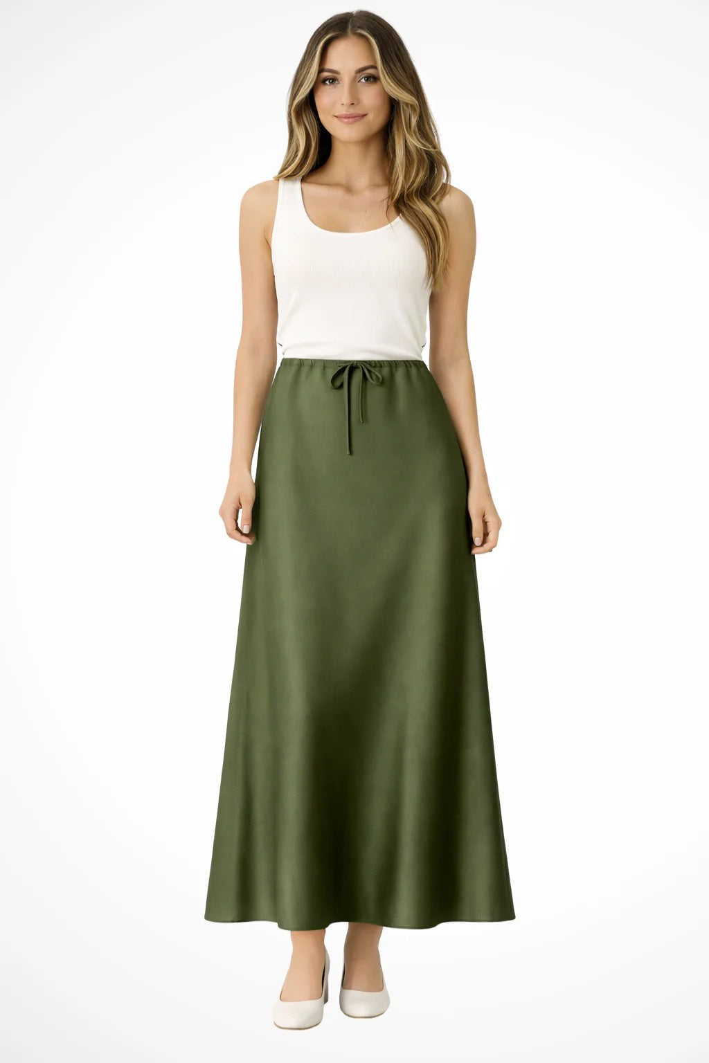 Women's High Waist Maxi Skirt with Drawstring