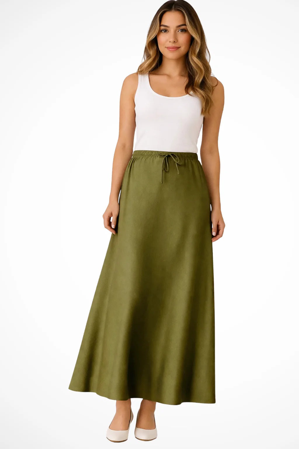 Women's High Waist Maxi Skirt with Drawstring