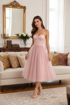 Women’s Layered Tulle Midi Dress with Structured Bodice