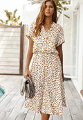 Women's Leopard Print Button-Front Midi Dress