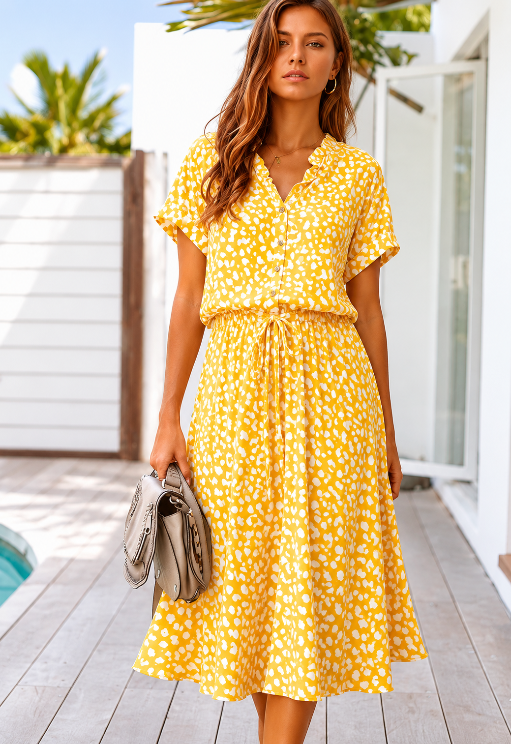 Women's Leopard Print Button-Front Midi Dress