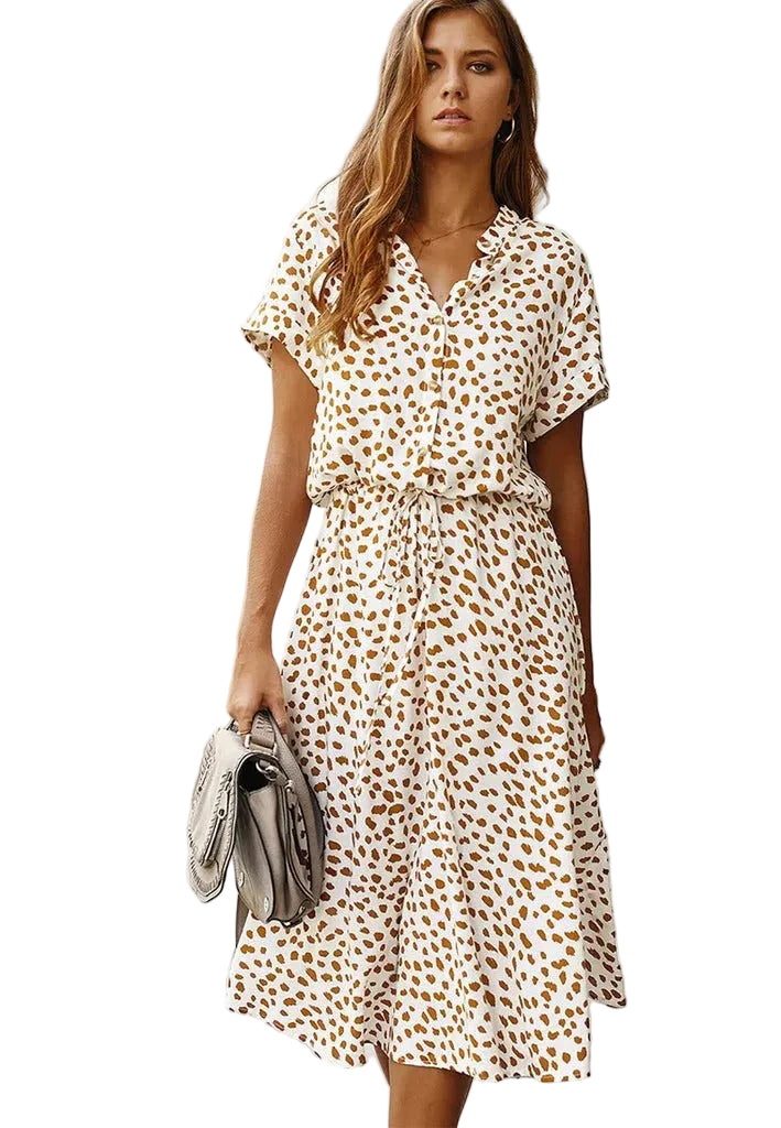 Women's Leopard Print Button-Front Midi Dress
