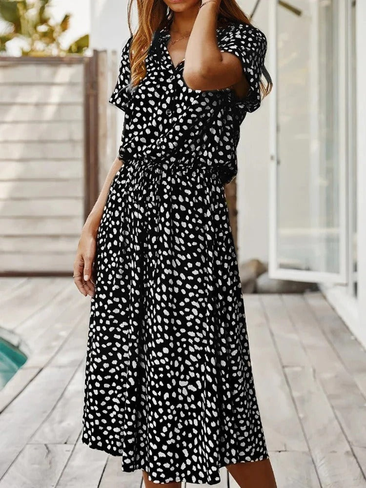Women's Leopard Print Button-Front Midi Dress