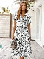 Women's Leopard Print Button-Front Midi Dress